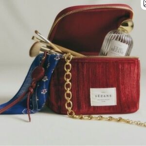 Sézane Red Velvet Small Vanity Case NWOT